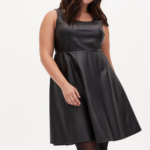 Torrid Black Faux Leather Skater Dress - Picture 1 of 7